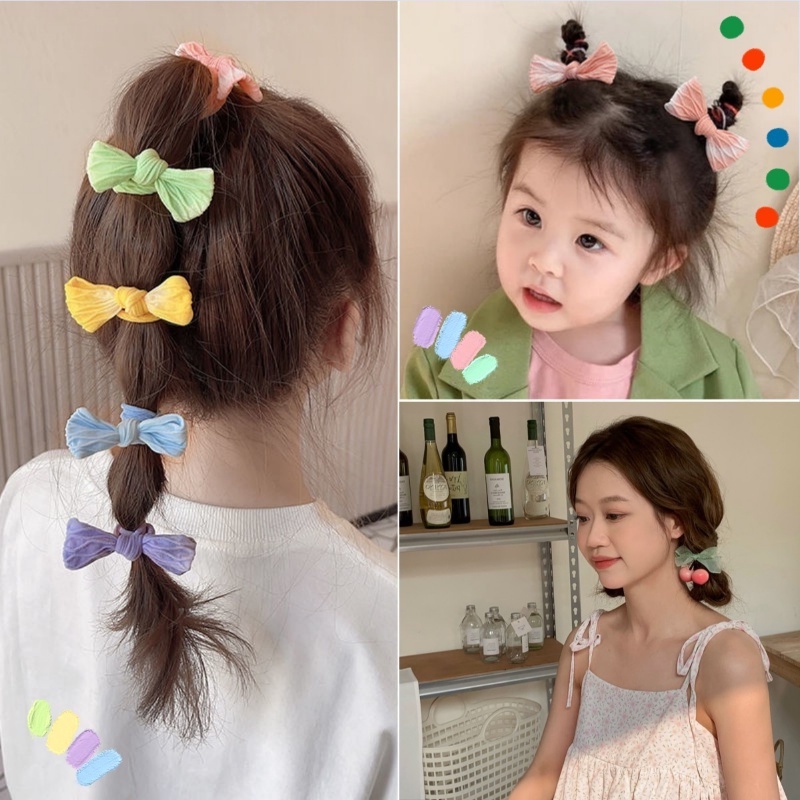 Dây Buộc Tóc Cao Su Đính Nơ Nhiều Màu Sắc Phong Cách Hàn Quốc Mới Cho Bé Gái