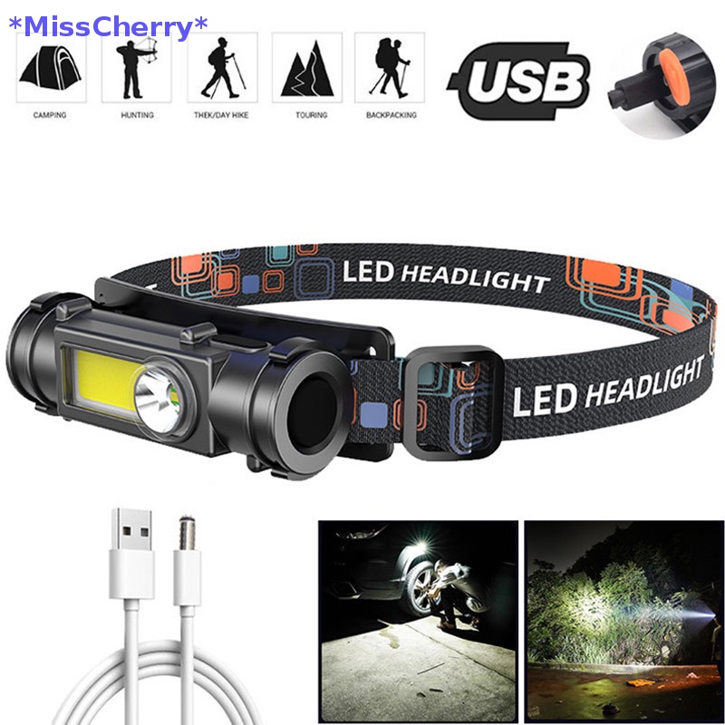 Đèn Pha LED XPE + COB USB Mini Đeo Đầu Chống Thấm Nước Có Thể Sạc Lại Mới