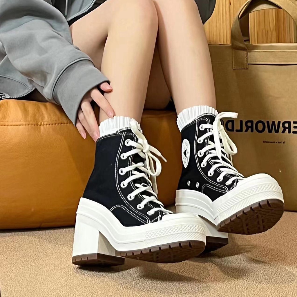 Giày Cao Gót Conv Chuck 70 De Luxe Đế Dày Màu Trắng Đen Phong Cách Vintage 2023