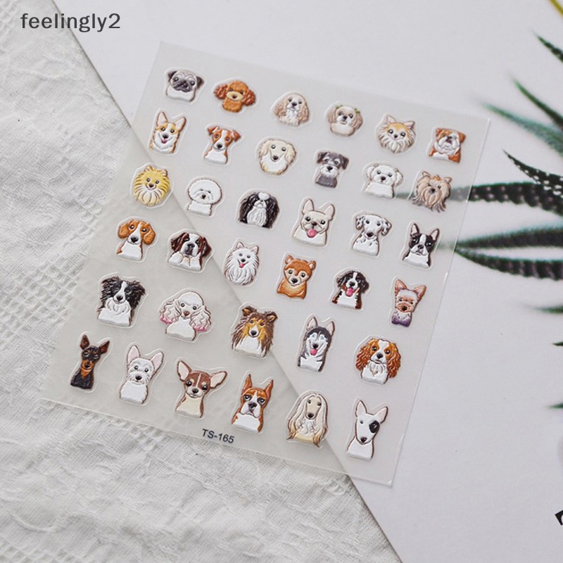 Miếng Dán Dập Nổi Họa Tiết Chó Mèo 5D Trang Trí Móng Tay