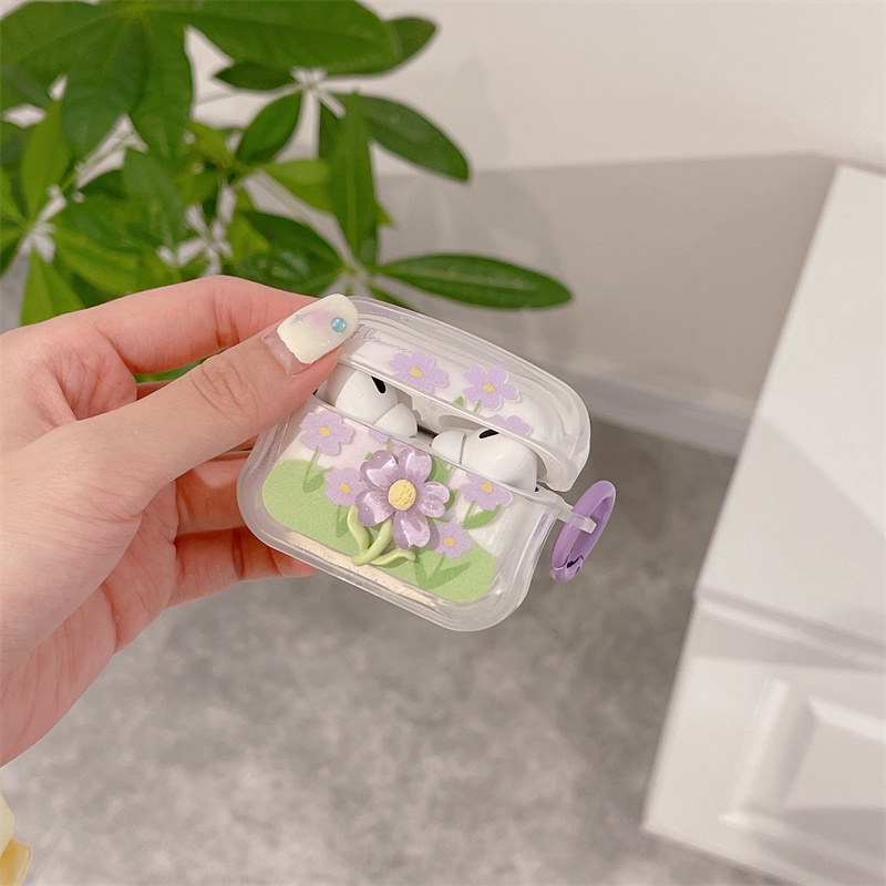 Vỏ Bảo Vệ Hộp Sạc Tai Nghe Bluetooth Không Dây Airpods1 / 2 3 Pro Pro2 Air Pods Pro 3 Hình Hoa Tím Dễ Thương Ốp
