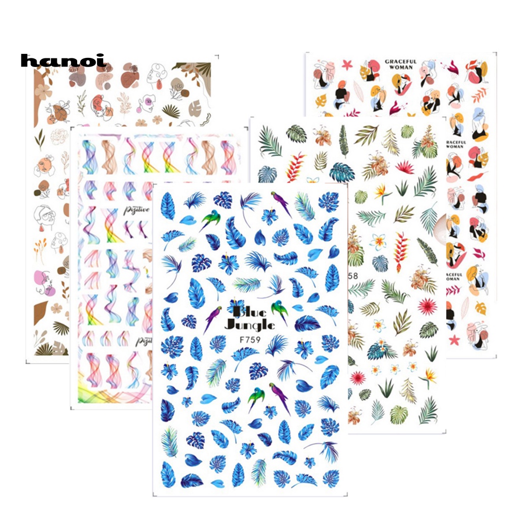 Set 5 Miếng Dán Trang Trí Móng Tay Họa Tiết Đường Kẻ Màu Sắc Tương Phản An Toàn Dành Cho Nữ