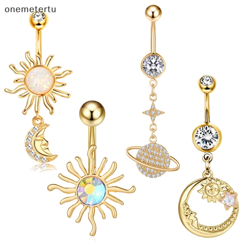 Khuyên Rốn Hình Mặt Trăng / Hành Tinh Đính Đá Zircon Thời Trang Cho Nữ