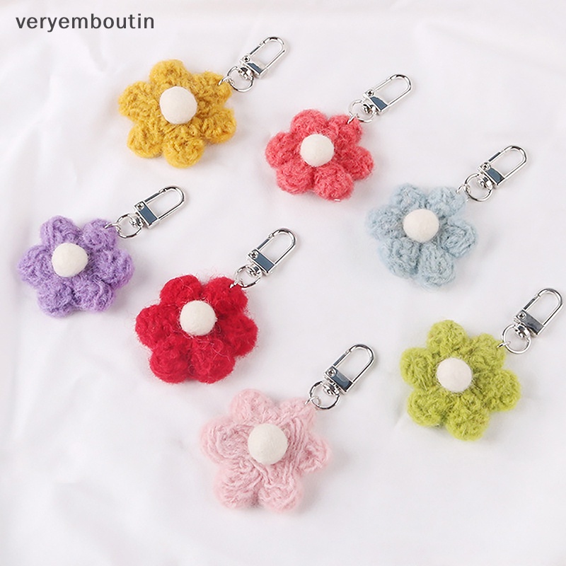 Móc Khóa Hình Bông Hoa Đan Len Màu Sắc Ngọt Ngào Xinh Xắn