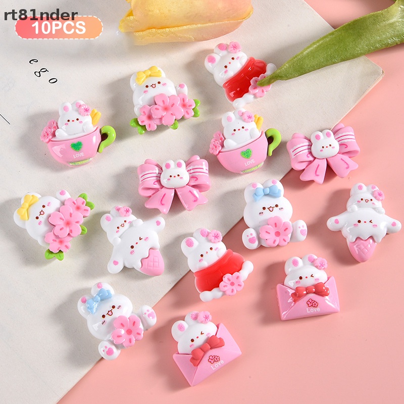 Rt Set 10 Phụ Kiện Trang Trí Điện Thoại Hình Thỏ Và Hoa Mini Bằng Nhựa Resin DIY