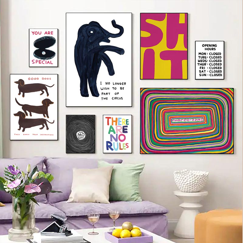 Tranh Vải Bạt Treo Tường In Hình David Shrigley Dachshund Mèo Đen Phong Cách Bắc Âu Trang Trí Nhà Cửa