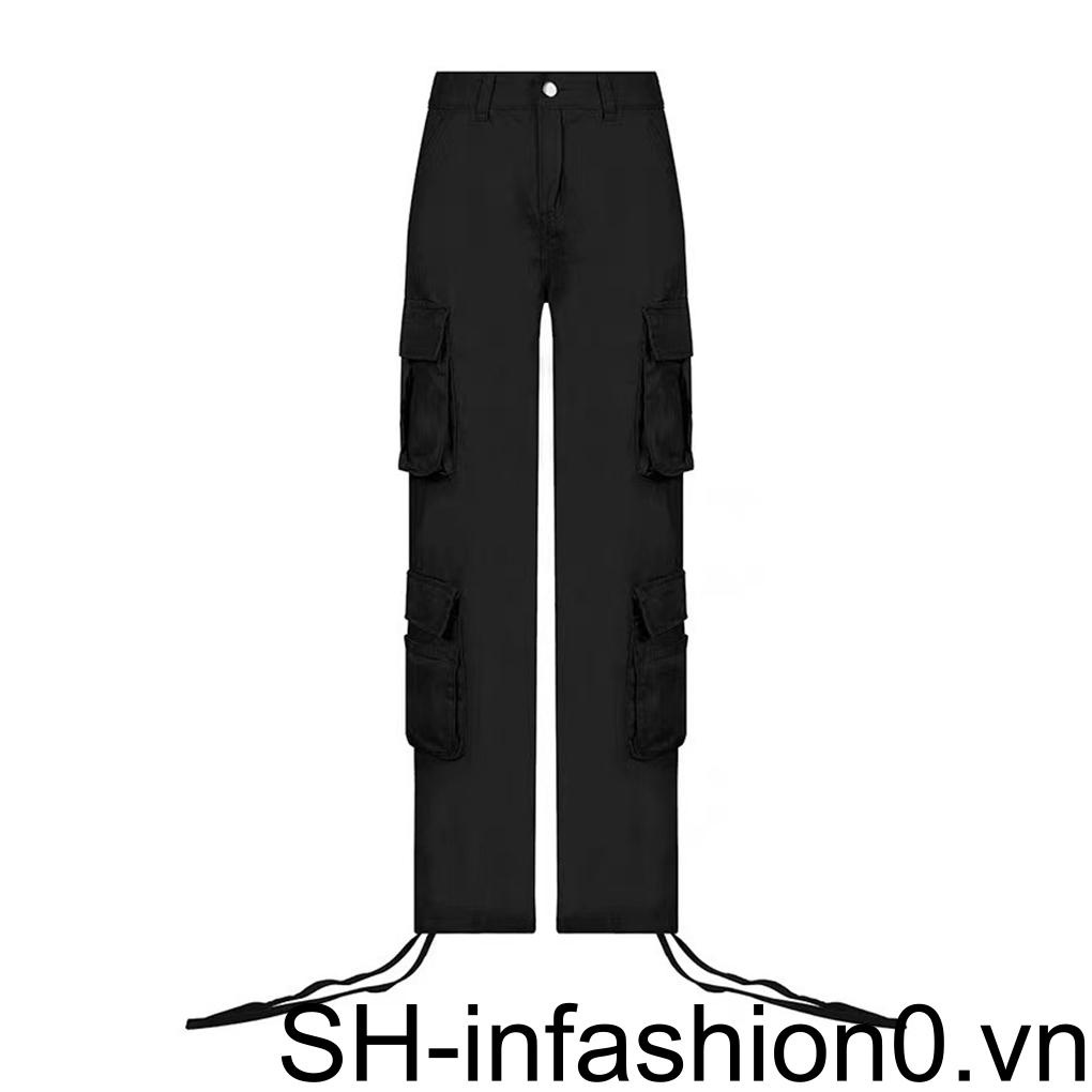 Quần Jeans Cotton Ống Rộng Có Túi Thời Trang Mùa Xuân Cho Nữ