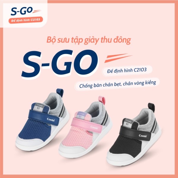 Giày Combi S-Go đế định hình C2103 màu đen/hồng Pastel/xanh Coban