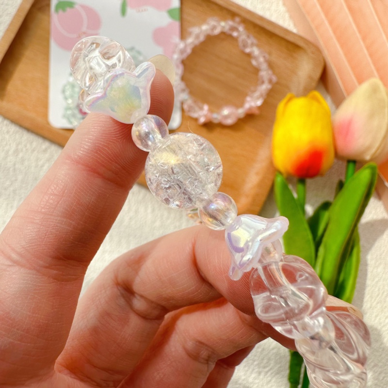 Vòng Tay Chuỗi Hạt Màu Hồng Trong Suốt Hình Hoa Lily Của Thung Lũng Hoa Lily Hàn Quốc Làm Quà Tặng