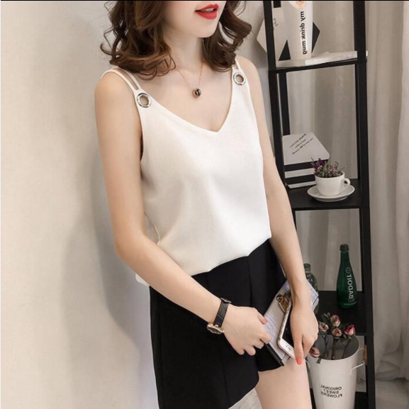Áo Tank Top Không Tay Cổ Chữ V Dáng Rộng Plus Size Cho Nữ