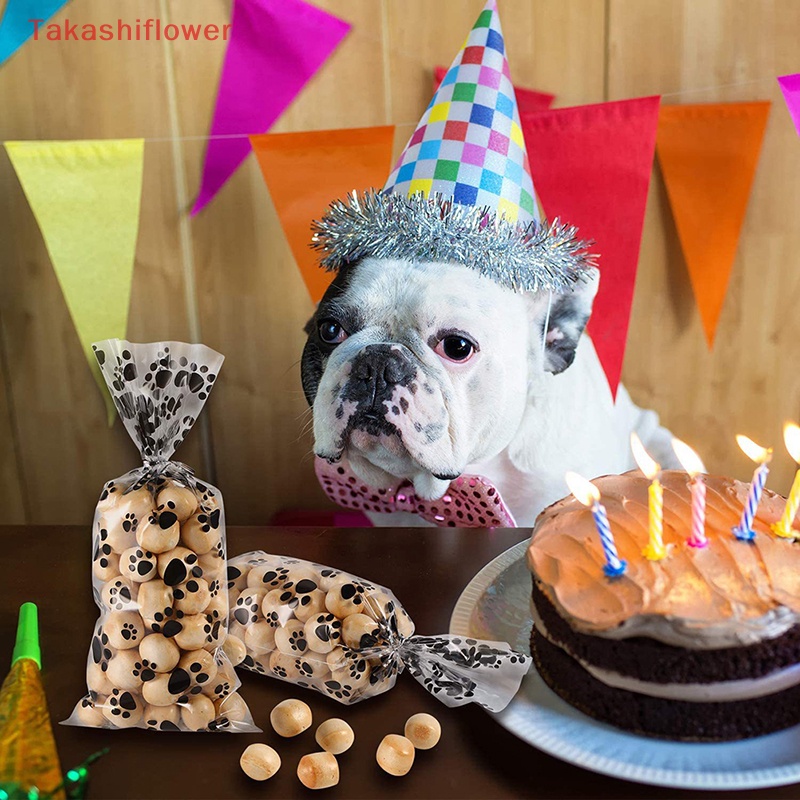 Set 100 Túi Nhựa Bóng Kính In Họa Tiết Chân Thú Cưng Giữ Nhiệt Đựng Bánh Kẹo Tiện Dụng