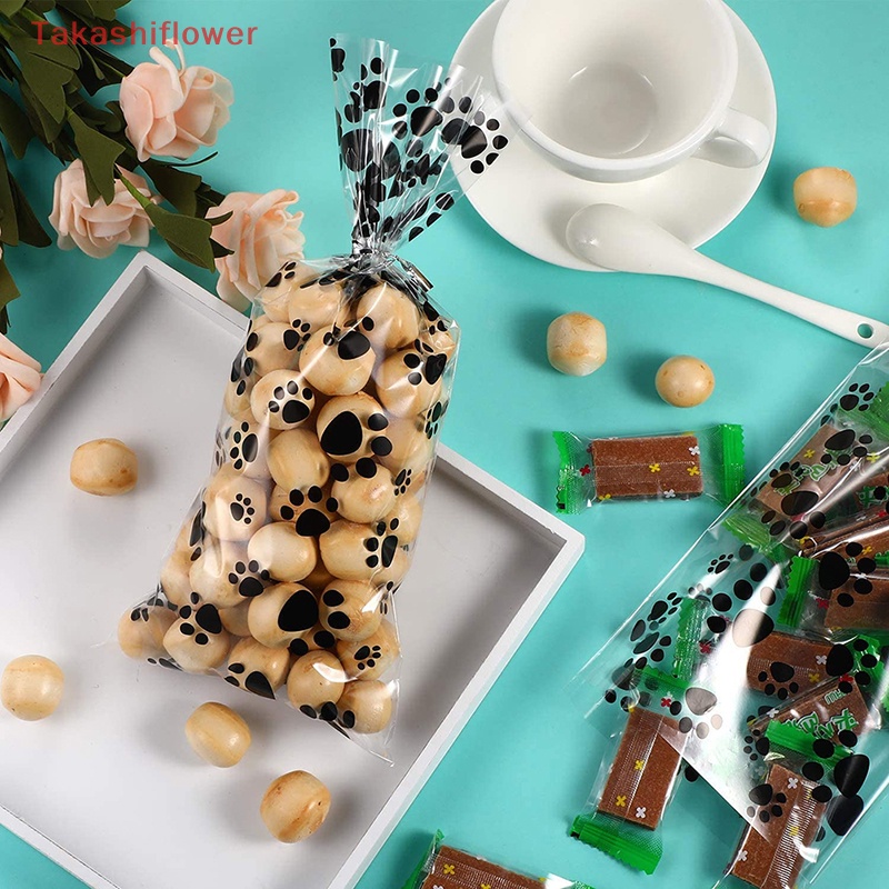 Set 100 Túi Nhựa Bóng Kính In Họa Tiết Chân Thú Cưng Giữ Nhiệt Đựng Bánh Kẹo Tiện Dụng