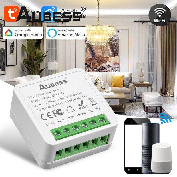 16A tuya mini công tắc thông minh tự làm công tắc đẩy Wifi 2 chiều tilhop Genie / Google Home Alexa 100-240V [searson]