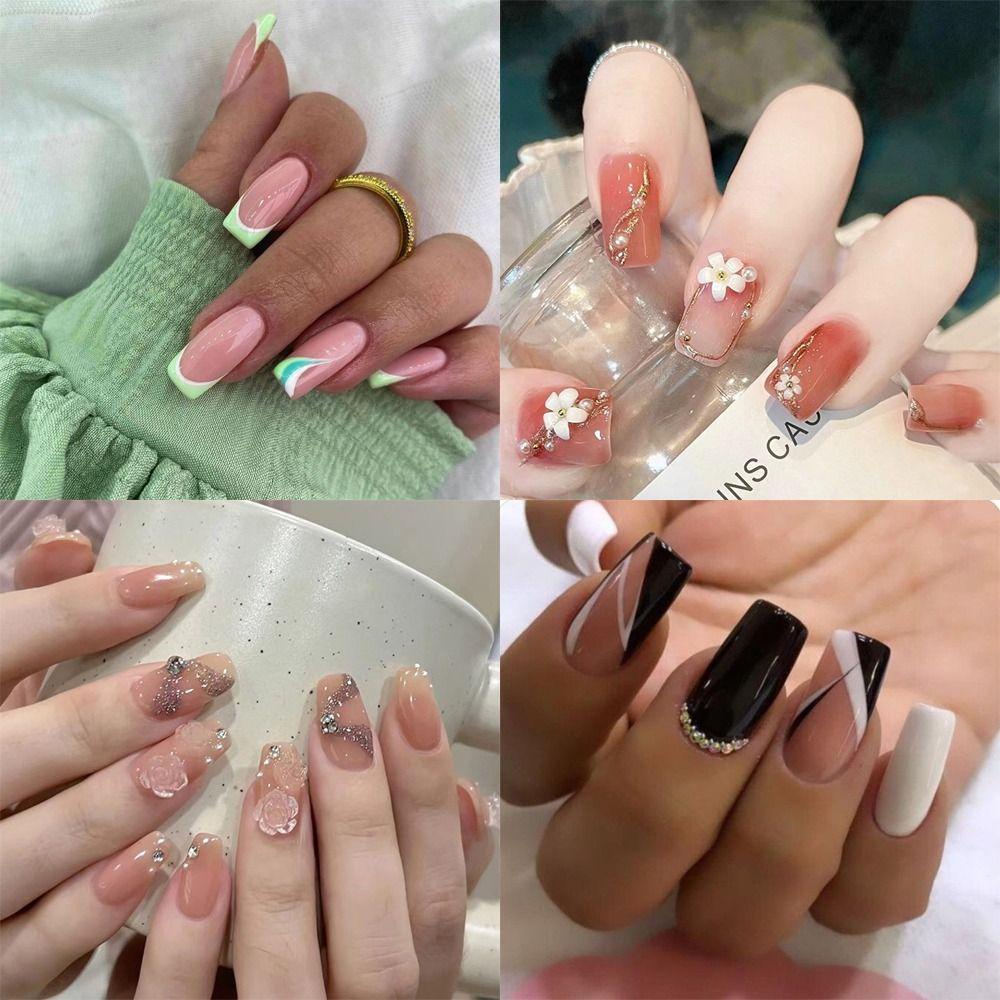 Bộ Móng Tay Giả Che Phủ Toàn Diện Đầu Vuông Dạng Nhấn Có Thể Tháo Rời DIY