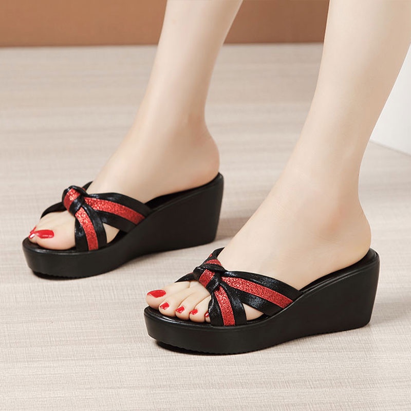 MUCHAO Dép Sandal Đế Bằng Dày Dặn Thắt Nơ Xinh Xắn Thời Trang Cho Nữ