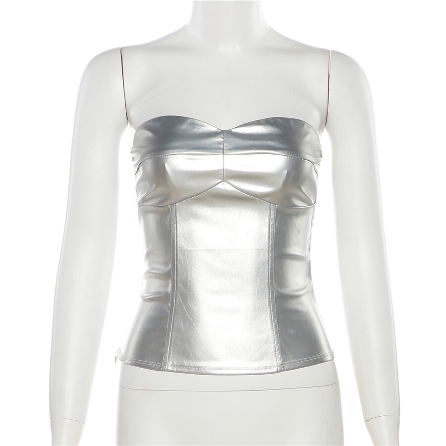 Weird Puss Áo Ống Bằng Da PU Bóng Thời Trang Đường Phố Mùa Hè Cá Tính Dành Cho Nữ