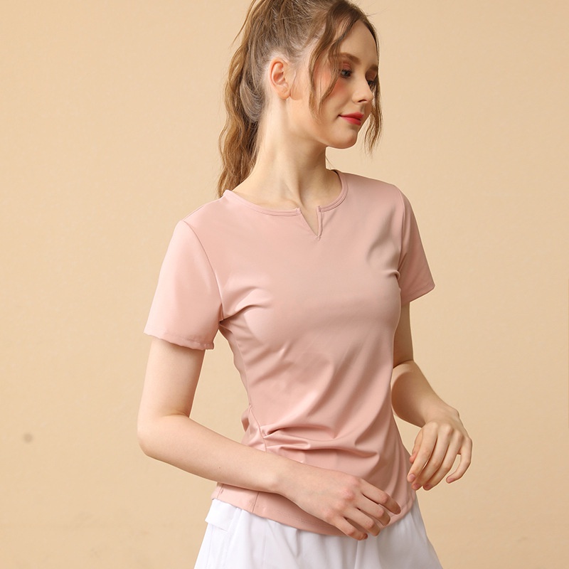 Áo Thun Ngắn Tay Cổ Chữ V Dáng Ôm Thời Trang Mùa Hè Tập Yoga Dành Cho Nữ