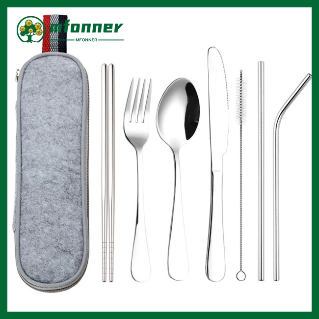 Set 8 Dụng Cụ Ăn Uống Bằng Inox 304 Kèm Túi Đựng Tiện Lợi