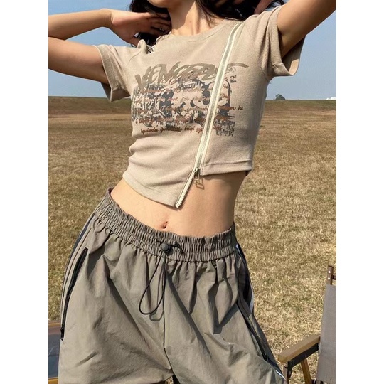 Áo baby tee Thun croptop Cotton Nguyên Chất Có Khóa Kéo Phong Cách Công Nghiệp Mới