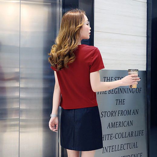 Áo Thun Cotton Nguyên Chất Tay Ngắn Cổ Tròn Cài Nút Kiểu Hàn Quốc Thời Trang Mùa Hè 2022 Mới Cho Nữ