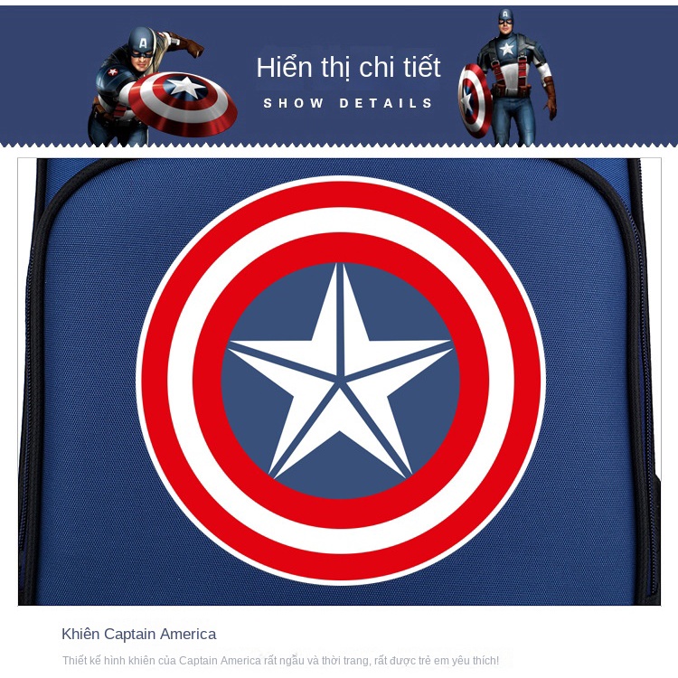 Ba Lô Đi Học Có Bánh Xe Kéo Họa Tiết Captain America Dành Cho Bé Trai 1-3 - 6th