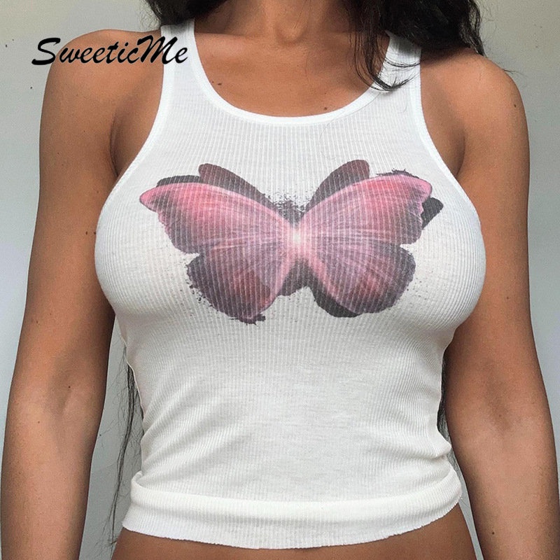 Áo Tank Top Cổ Tròn Dáng Ôm In Họa Tiết Đơn Giản Thời Trang 2023 Cho Bạn Gái