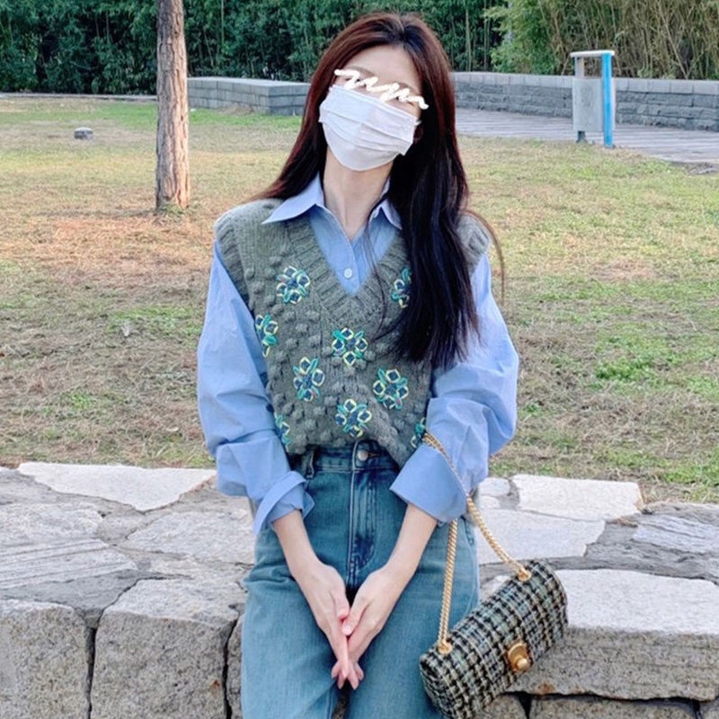 Áo Dệt Kim Sát Nách Dáng Rộng Kiểu Vintage Hàn Quốc Cá Tính Cho Nữ