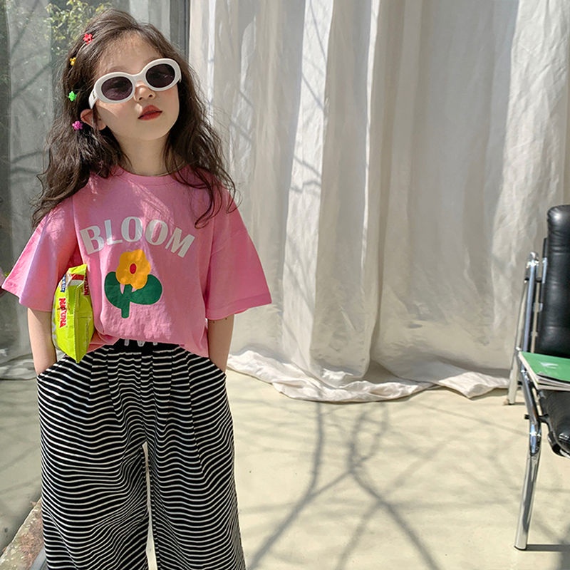 Áo Thun 100% Cotton Tay Ngắn In Họa Tiết Thời Trang Xuân Hè Dành Cho Bé Gái