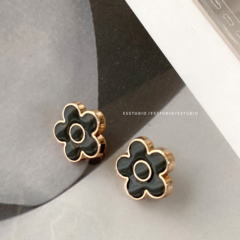 Set 10 Nút Áo Hình Hoa Trắng Đen 12mm Bằng Kim Loại