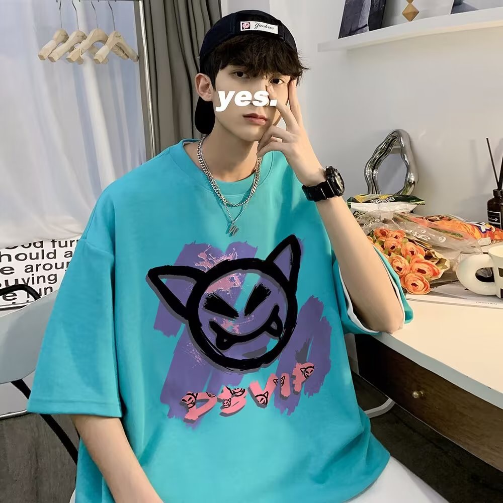 Áo Thun Tay Ngắn Cổ Tròn In Họa Tiết Hoạt Hình Phong Cách Nhật Bản Thời Trang Cho Nam Size M-5XL