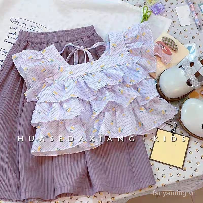 Set Áo Thun Ngắn Tay + Quần Ống Rộng Phong Cách Phương Tây Thời Trang Mùa Hè 2023 78O6 Cho Bé Gái