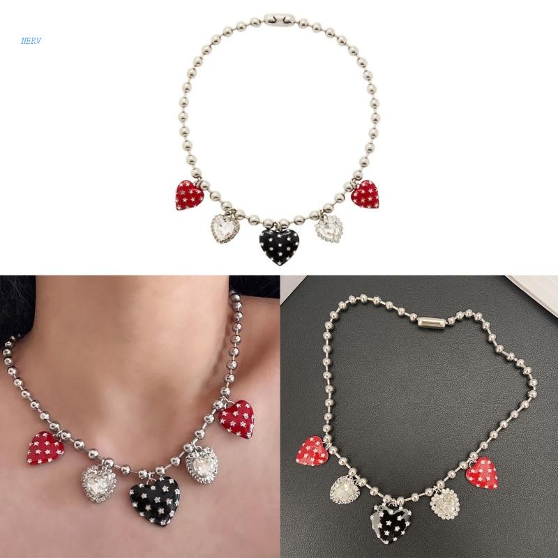 Vòng cổ Mặt Trái Tim Đính Đá Tráng Men Thời Trang Cho Nữ