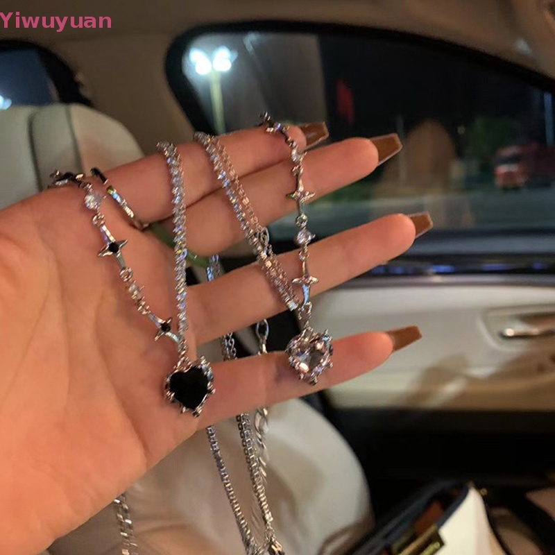 < Yiwuyuan > Vòng cổ Mặt Hình Trái Tim Pha Lê Thời Trang Hàn Quốc Cá Tính Dành Cho Thanh Thiếu Niên Y2k