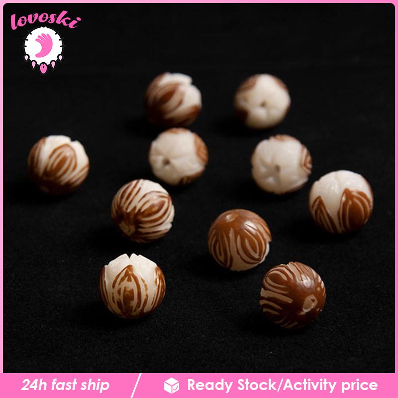 Set 10 Hạt Gỗ Chạm Khắc Làm Móc Khóa / Dây Chuyền