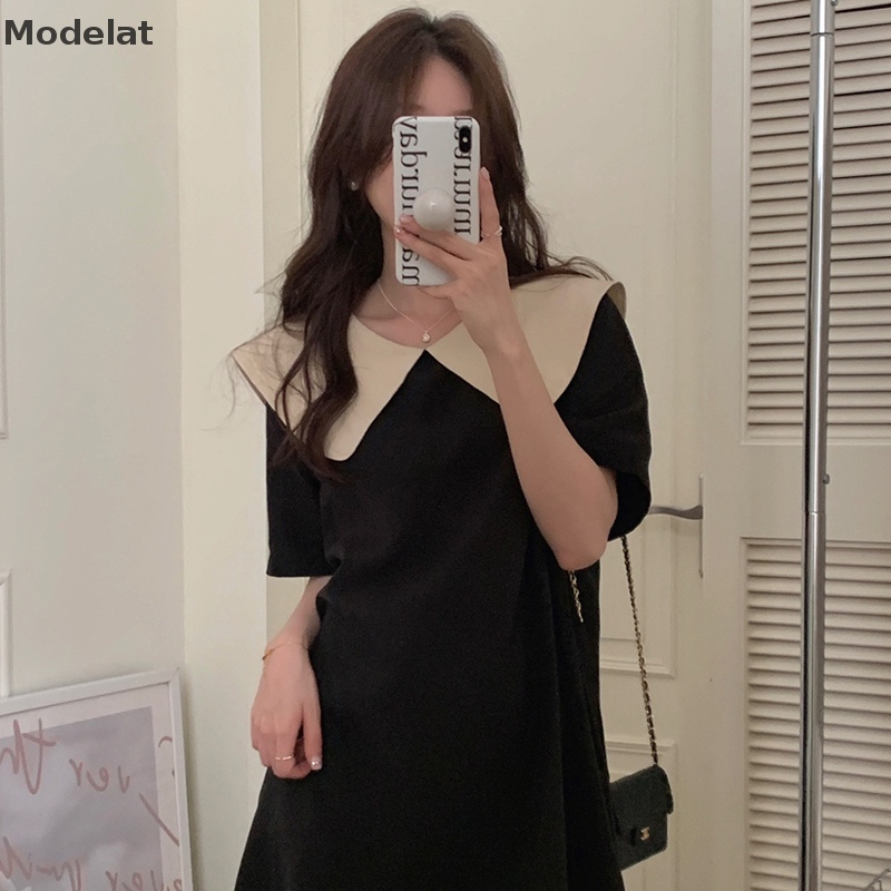 Mfc Đầm Cổ Búp Bê Thắt Nơ Trước Và Sau Phối Màu Tương Phản Kiểu Hàn Quốc Thời Trang Mùa Hè