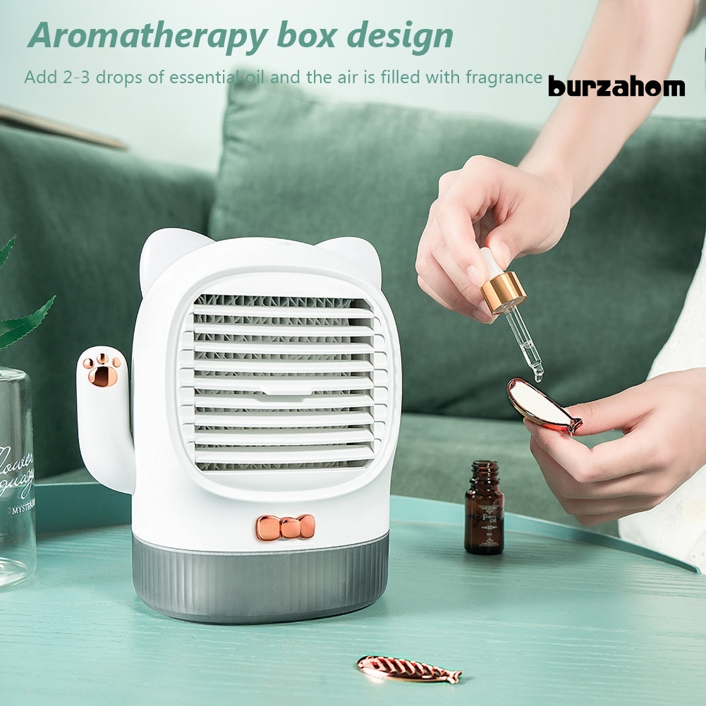 Quạt Điều Hòa Làm Ẩm Không Khí Có Đèn LED UV Hình Mèo May Mắn Sạc Cổng USB