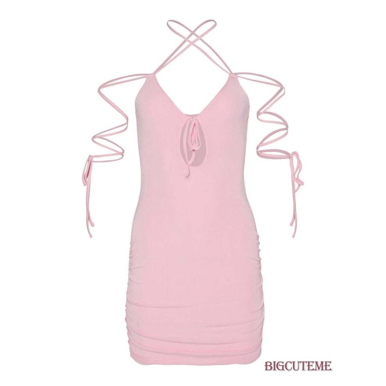 Đầm Mini Ôm Dáng Không Tay Thiết Kế Khoét Rỗng Buộc Dây Hở Lưng Cho Nữ