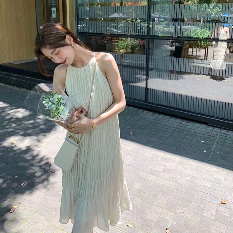 SUXI Đầm Dài Không Tay Dáng Rộng Màu Sắc Đơn Giản Thời Trang Mùa Hè Dành Cho Nữ