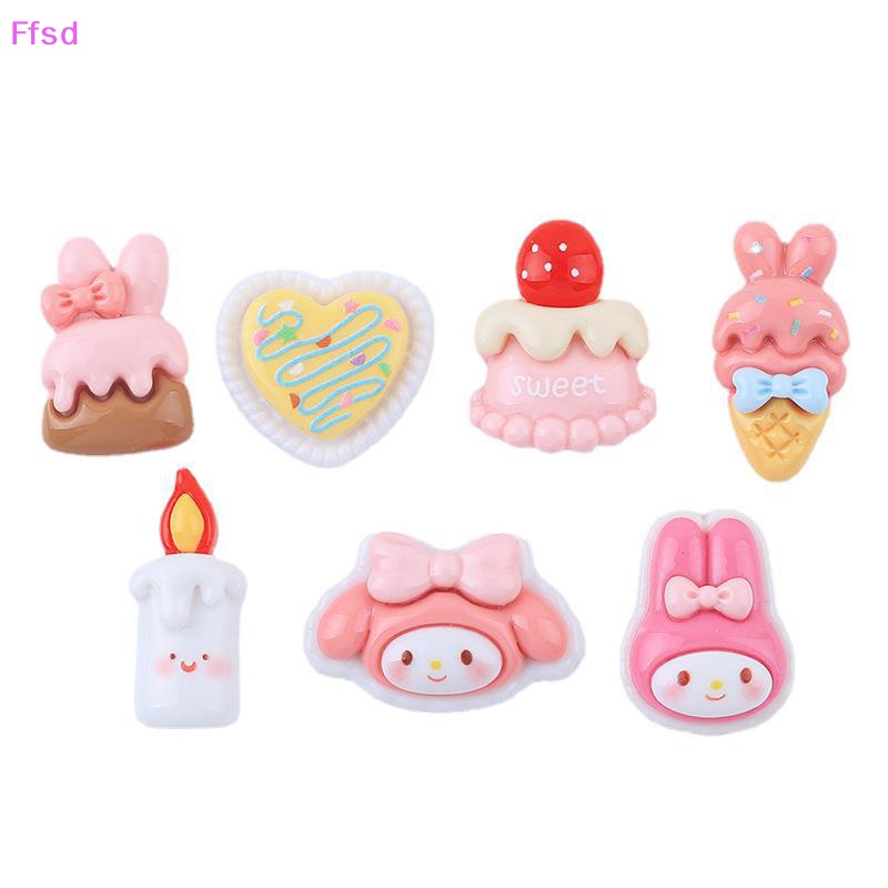 {Ffsd} Set 10 Phụ Kiện Trang Sức / Kẹp Tóc / Điện Thoại Hình Bánh Kem Hoạt Hình Bằng Nhựa Resin Lấp Lánh DIY