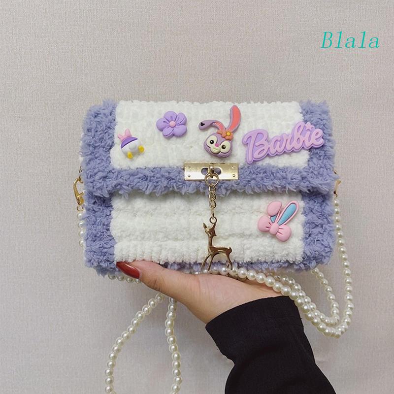 Túi Đeo Chéo Vai Bằng Vải Tweed Đính Ngọc Trai Thời Trang Dễ Thương Cho Nữ