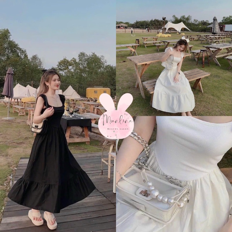 Đầm váy nữ maxi dáng midi tung xòe sang chảnh cá tính 2 dây áo thun cánh tiên gân xinh xắn dự tiệc, đi chơi ,đi biển