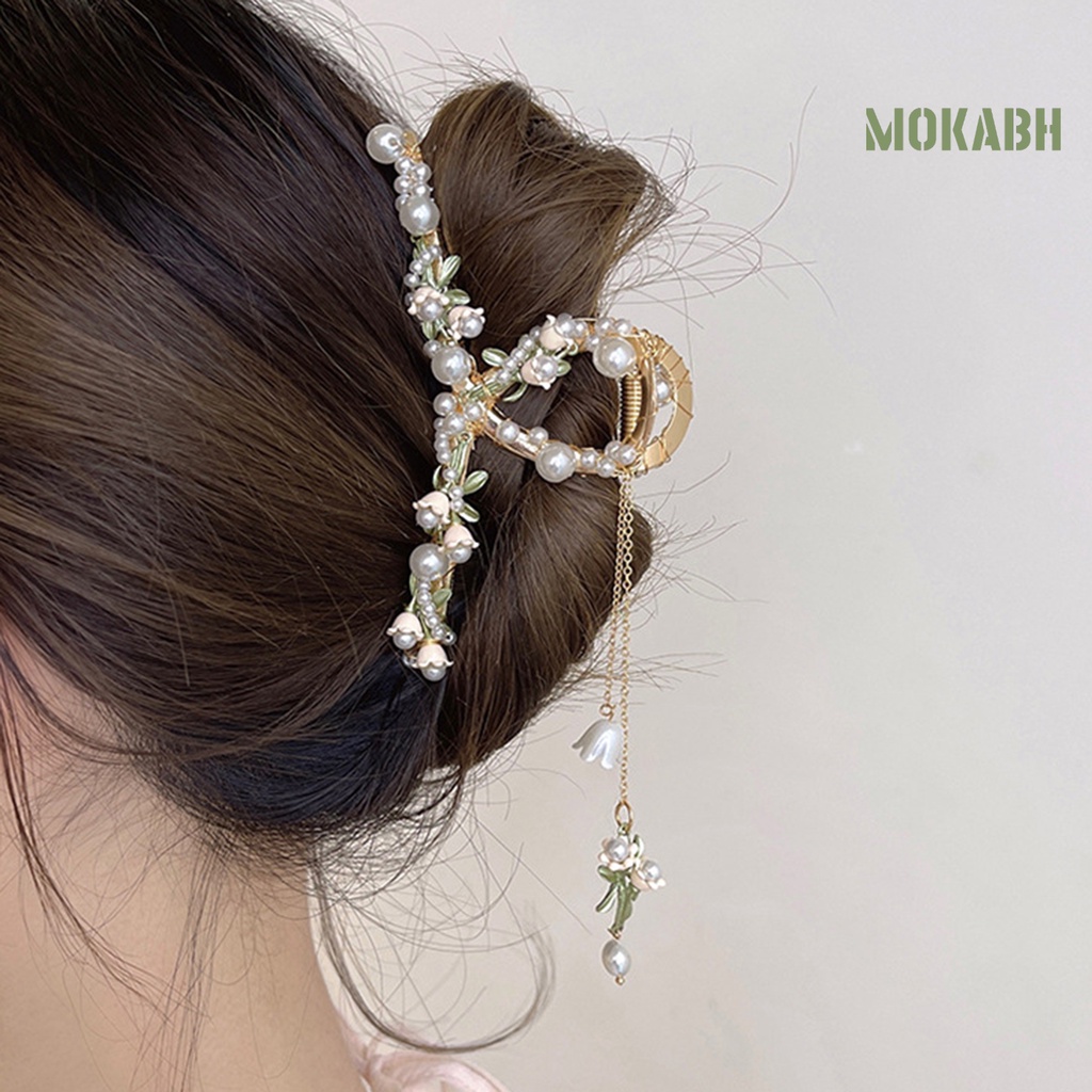 Kẹp Tóc Hình Hoa Lá Đính Ngọc Trai Giả Phong Cách Vintage Cho Nữ