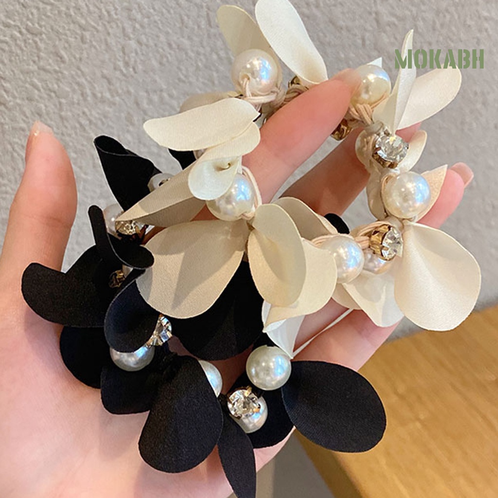 [Mok Abh] Băng Đô Cài Tóc Đuôi Ngựa Đính Đá Giả Ngọc Trai Không Phai Thanh Lịch Quyến Rũ Dùng Chụp Ảnh