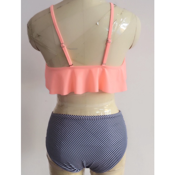 Bộ Đồ Bơi Lưng Cao Viền Bèo Họa Tiết Kẻ Sọc Phong Cách Âu Mỹ Hàng Mới 2023