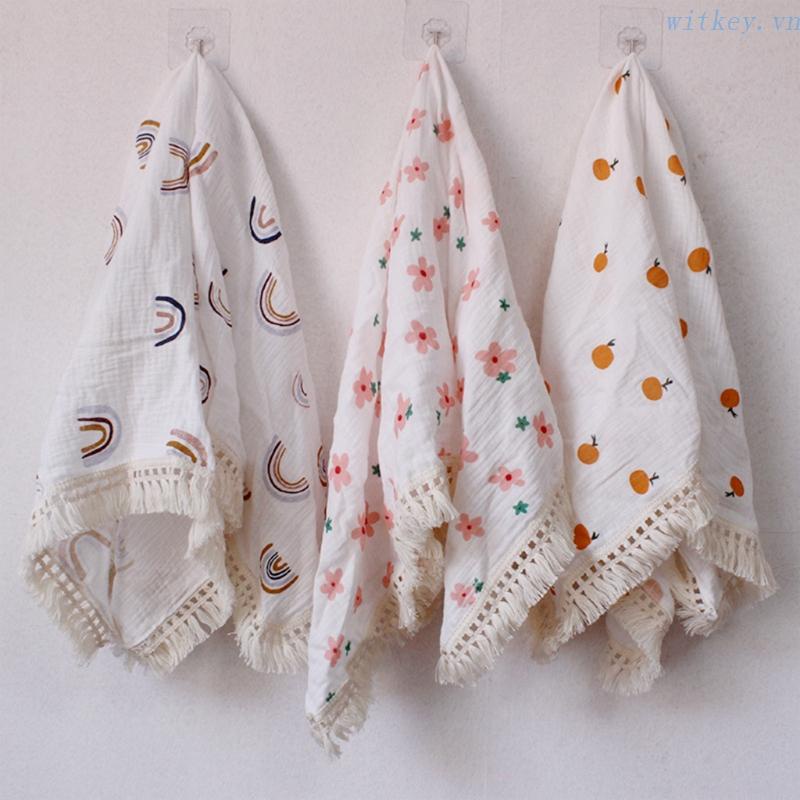 Chăn Quấn Em Bé 2 Lớp Chất Liệu Cotton Nguyên Chất Mềm Mại Phối Tua Rua Phong Cách Hồi Giáo Tiện Dụng