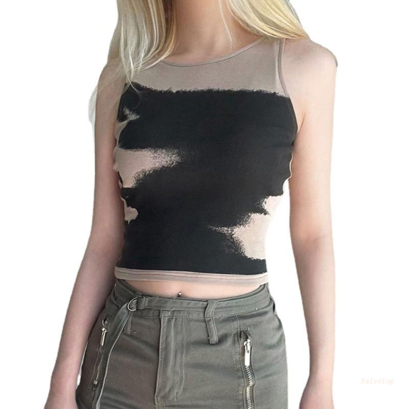 Áo Croptop Sát Nách Cổ Tròn Màu Nhuộm Thời Trang Mùa Hè Cho Nữ