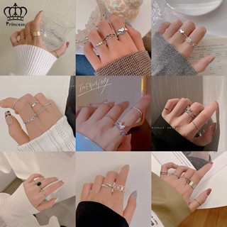 Set 8 Nhẫn Màu Vàng / Bạc Nhiều Kiểu Dáng Phong Cách Hàn Quốc