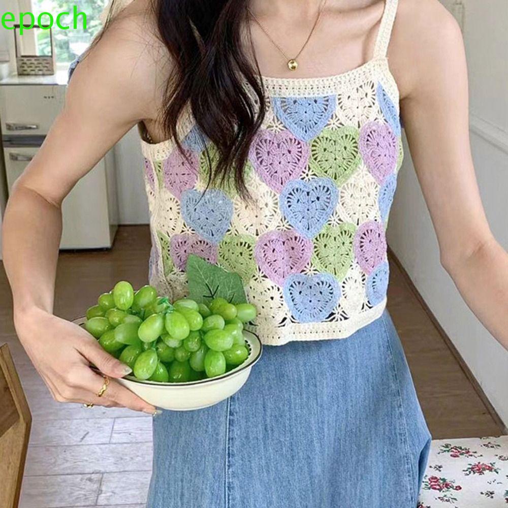 Epoch Áo Hai Dây Dệt Kim Y2K Họa Tiết Hoa Phong Cách Retro Ngọt Ngào Cho Nữ