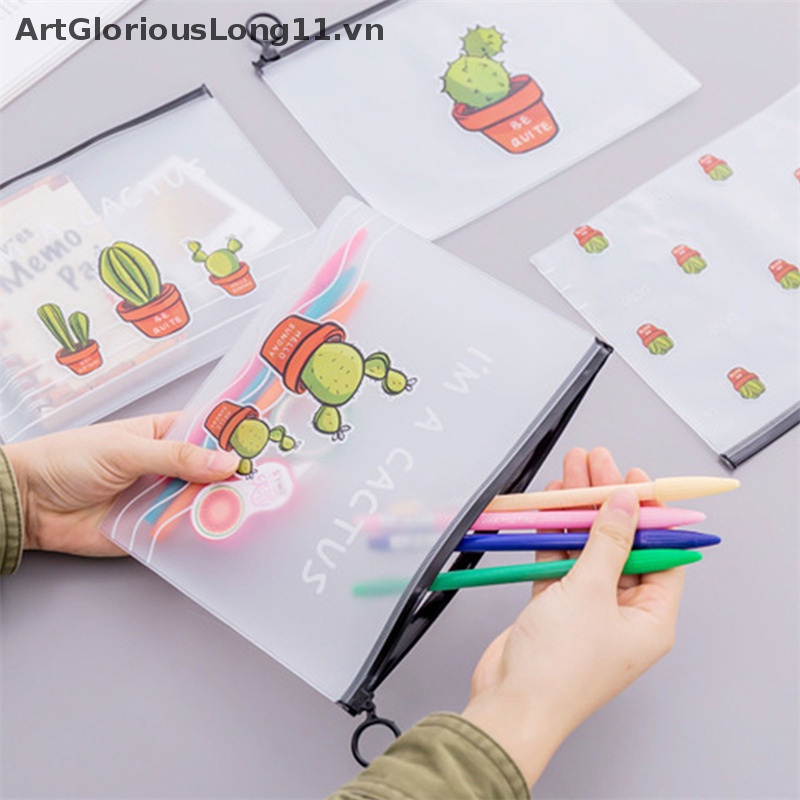 Túi Đựng Tài Liệu Bằng PVC Trong Suốt Chống Thấm Nước Hình Cây Xương Rồng Dành Cho Trẻ Em / Văn Phòng