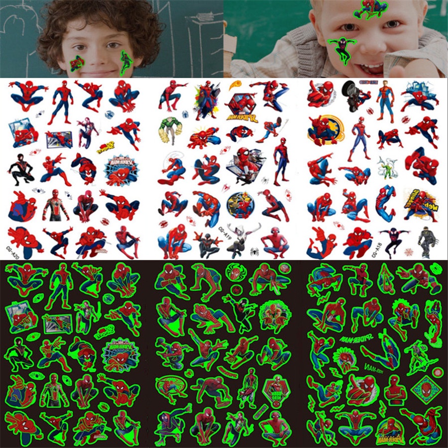 Hình Xăm Dán Phát Sáng Trong Đêm Hình Siêu Anh Hùng Marvel Người Nhện Cho Trẻ Em
